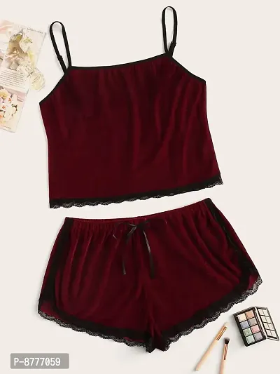Stylish Maroon Polyester Viscose Blend Lace Bra And Panty Set For Women-thumb2