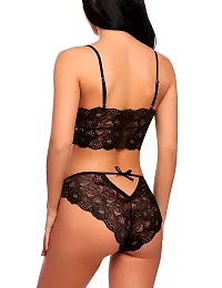 Stylish Black Lace Bra And Panty Set For Women-thumb2