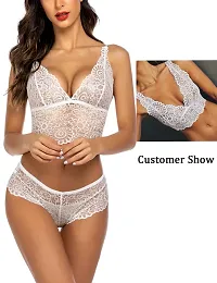 Stylish White Lace Bra And Panty Set For Women-thumb2