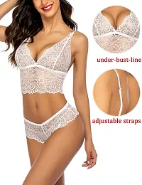 Stylish White Lace Bra And Panty Set For Women-thumb3