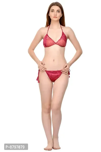 Attractive Solid Satin  Nighty  Bra And  Panty For Women-thumb5