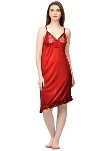 Attractive Solid Satin  Nighty  Robe  Bra And  Panty For Women-thumb1