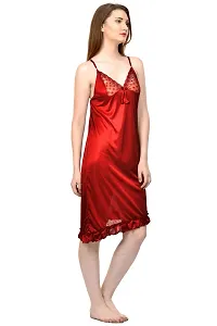 Attractive Solid Satin  Nighty  Robe  Bra And  Panty For Women-thumb2