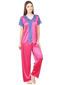 Attractive Solid Satin  Top  Payjama  Nighty For Women-thumb1