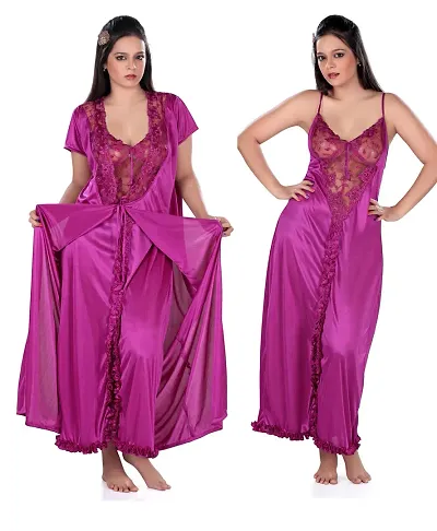 New In Satin Nighty With Robe Women's Nightwear 