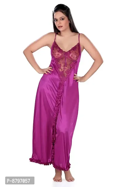 Attractive Solid Satin  Nighty And  Robe For Women-thumb3