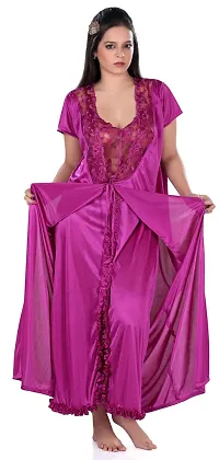 Attractive Solid Satin  Nighty And  Robe For Women-thumb3