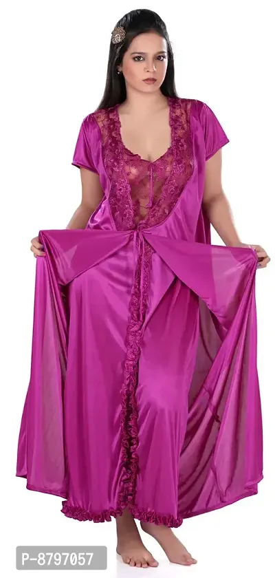 Attractive Solid Satin  Nighty And  Robe For Women-thumb4