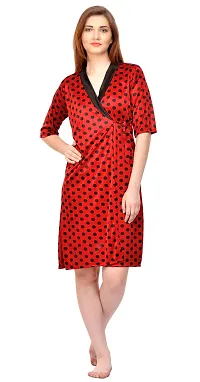 Attractive Polka Print Satin  Nighty And  Robe For Women-thumb4