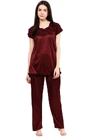 Attractive Solid Satin  Top  Pyjama and  Nighty For Women-thumb1