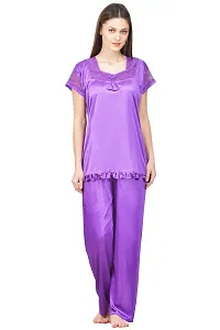 Attractive Solid Satin  Top  Pyjama and  Nighty For Women-thumb1