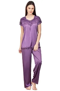 Attractive Solid Satin  Top  Pyjama and  Nighty For Women-thumb1