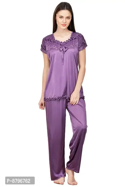 Attractive Solid Satin  Top  Pyjama and  Nighty For Women-thumb2