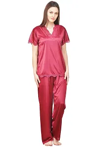 Attractive Solid Satin  Top  Payjama  Nighty For Women-thumb1