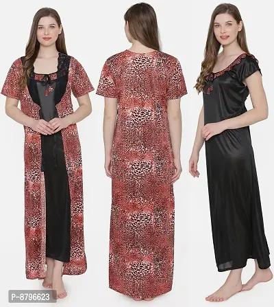 Beautiful Printed Satin Nighty and Robe Set For Women