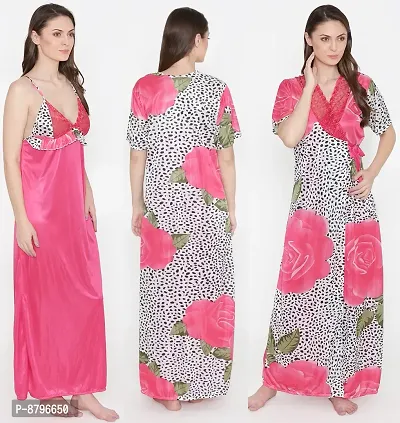 Beautiful Floral Printed Satin Nighty and Robe Set For Women