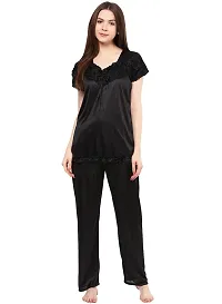 Attractive Solid Satin  Top  Payjama  Nighty For Women-thumb1