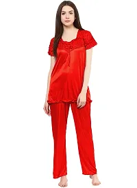 Attractive Solid Satin  Top  Payjama  Nighty For Women-thumb1