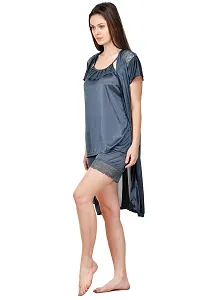 Beautiful Solid Satin Nighty and Robe Set For Women-thumb2