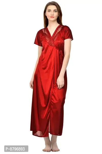 Attractive Solid Satin  Nighty And  Robe  For Women-thumb5