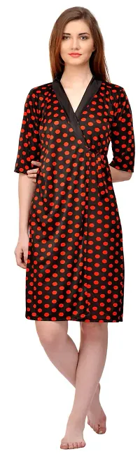 Attractive Polka Print Satin  Nighty And  Robe For Women-thumb1