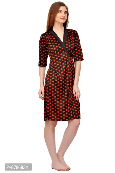 Attractive Polka Print Satin  Nighty And  Robe For Women-thumb3