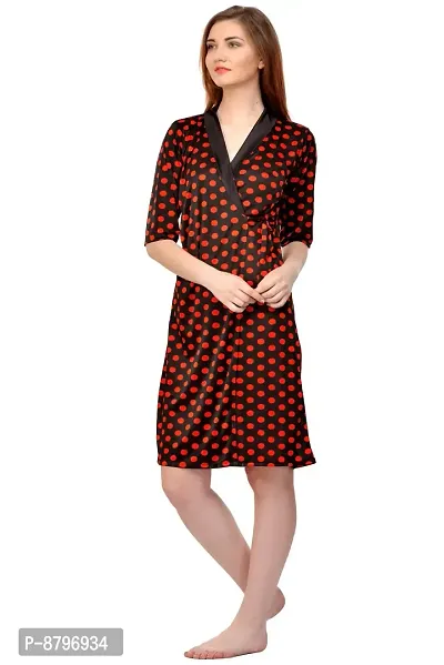 Attractive Polka Print Satin  Nighty And  Robe For Women-thumb4