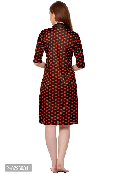 Attractive Polka Print Satin  Nighty And  Robe For Women-thumb5