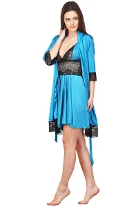 Beautiful Solid Satin Nighty and Robe Set For Women-thumb2