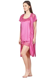 Beautiful Solid Satin Nighty and Robe Set For Women-thumb2