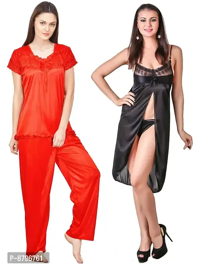 Attractive Solid Satin  Top  Pyjama and  Nighty For Women-thumb0