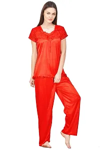 Attractive Solid Satin  Top  Pyjama and  Nighty For Women-thumb1