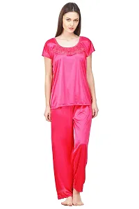 Attractive Solid Satin  Top  Payjama  Nighty For Women-thumb1