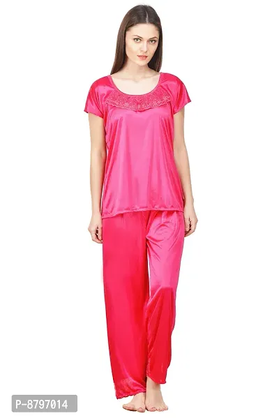 Attractive Solid Satin  Top  Payjama  Nighty For Women-thumb2