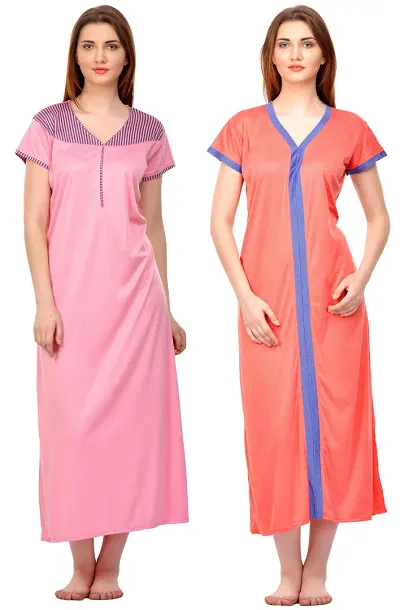 Attractive Hosiery Pack Of 2 Nighty For Women