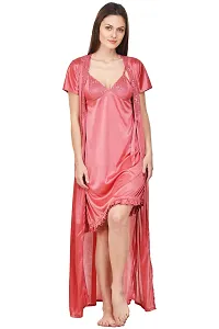 Attractive Solid Satin  Nighty And  Robe For Women-thumb1