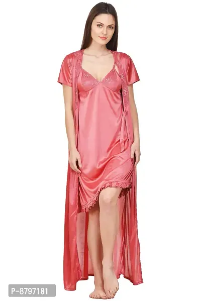 Attractive Solid Satin  Nighty And  Robe For Women-thumb2