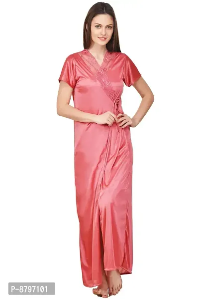 Attractive Solid Satin  Nighty And  Robe For Women-thumb3