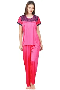 Attractive Solid Satin  Top  Payjama  Nighty For Women-thumb1