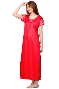 Attractive Red Satin Solid Nighty For Women-thumb1