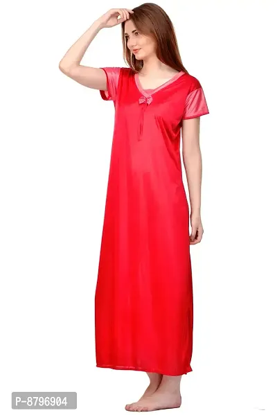 Attractive Red Satin Solid Nighty For Women-thumb2