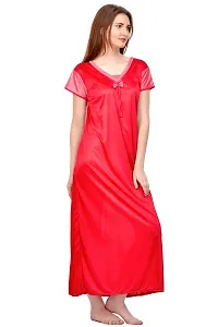 Attractive Red Satin Solid Nighty For Women-thumb2