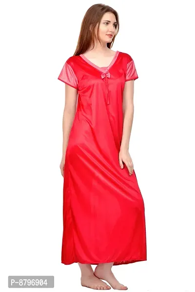 Attractive Red Satin Solid Nighty For Women-thumb3