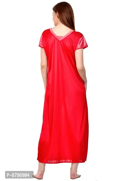 Attractive Red Satin Solid Nighty For Women-thumb4