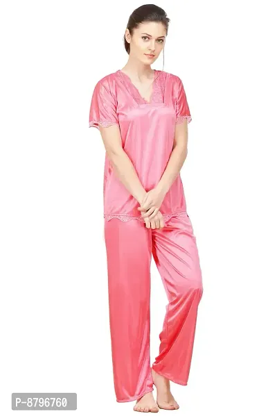Attractive Solid Satin  Top  Pyjama and  Nighty For Women-thumb2