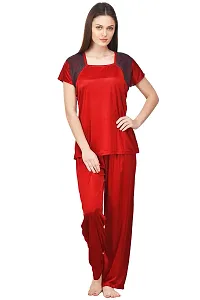 Attractive Solid Satin  Top  Payjama  Nighty For Women-thumb1