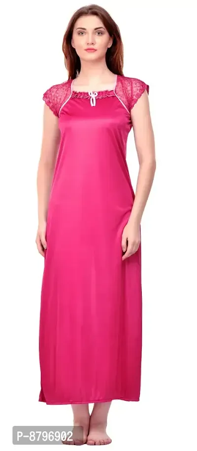 Attractive Onion Pink Satin Solid Nighty For Women