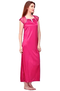 Attractive Onion Pink Satin Solid Nighty For Women-thumb1
