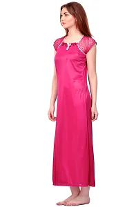 Attractive Onion Pink Satin Solid Nighty For Women-thumb2