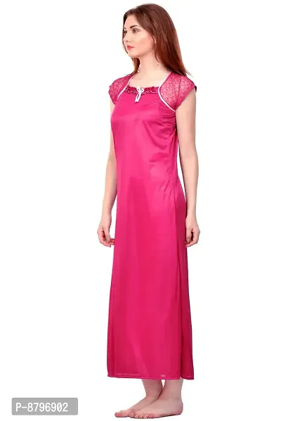 Attractive Onion Pink Satin Solid Nighty For Women-thumb3